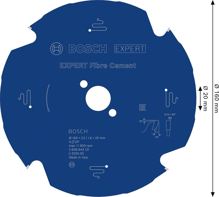Bosch Professional 1x Kreissägeblatt Expert for Fiber Cement (Faserzement, Sägeblatt Ø 160 x 20 x 2,