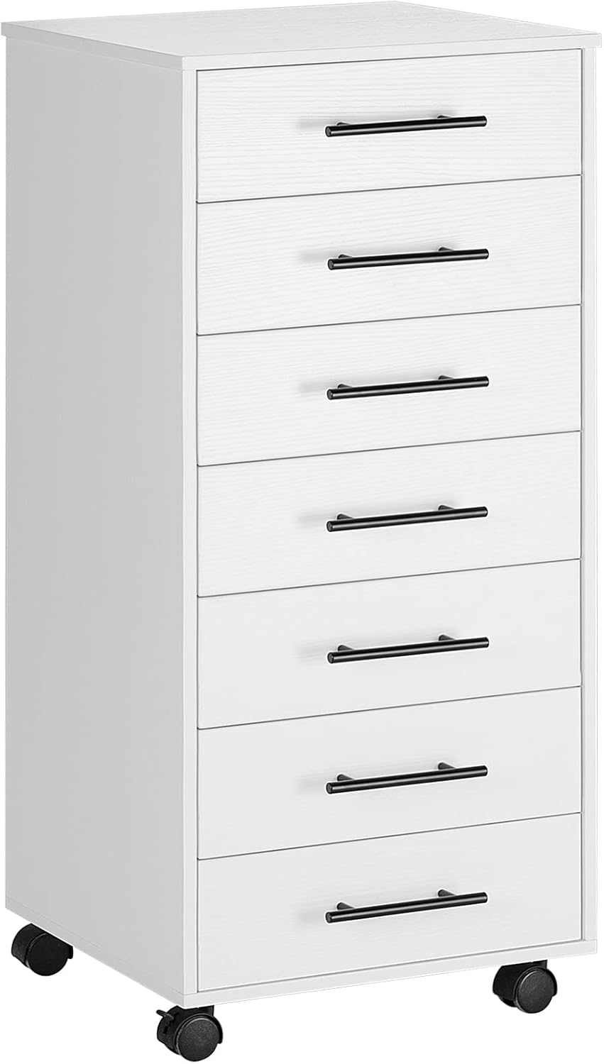 HOOBRO Rollcontainer mit 7 Schubladen, Aktenschrank, Holz Büroschrank, Büromöbel mit Schubladen, Auf
