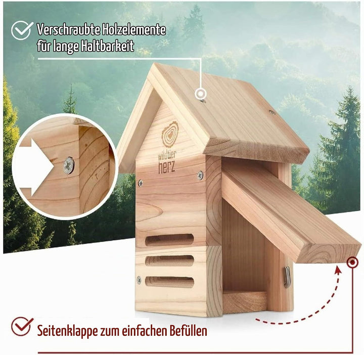wildtier herz I Marienkäferhaus wetterfest und unbehandelt I Massiv-Holz Marienkäfer Insektenhotel I
