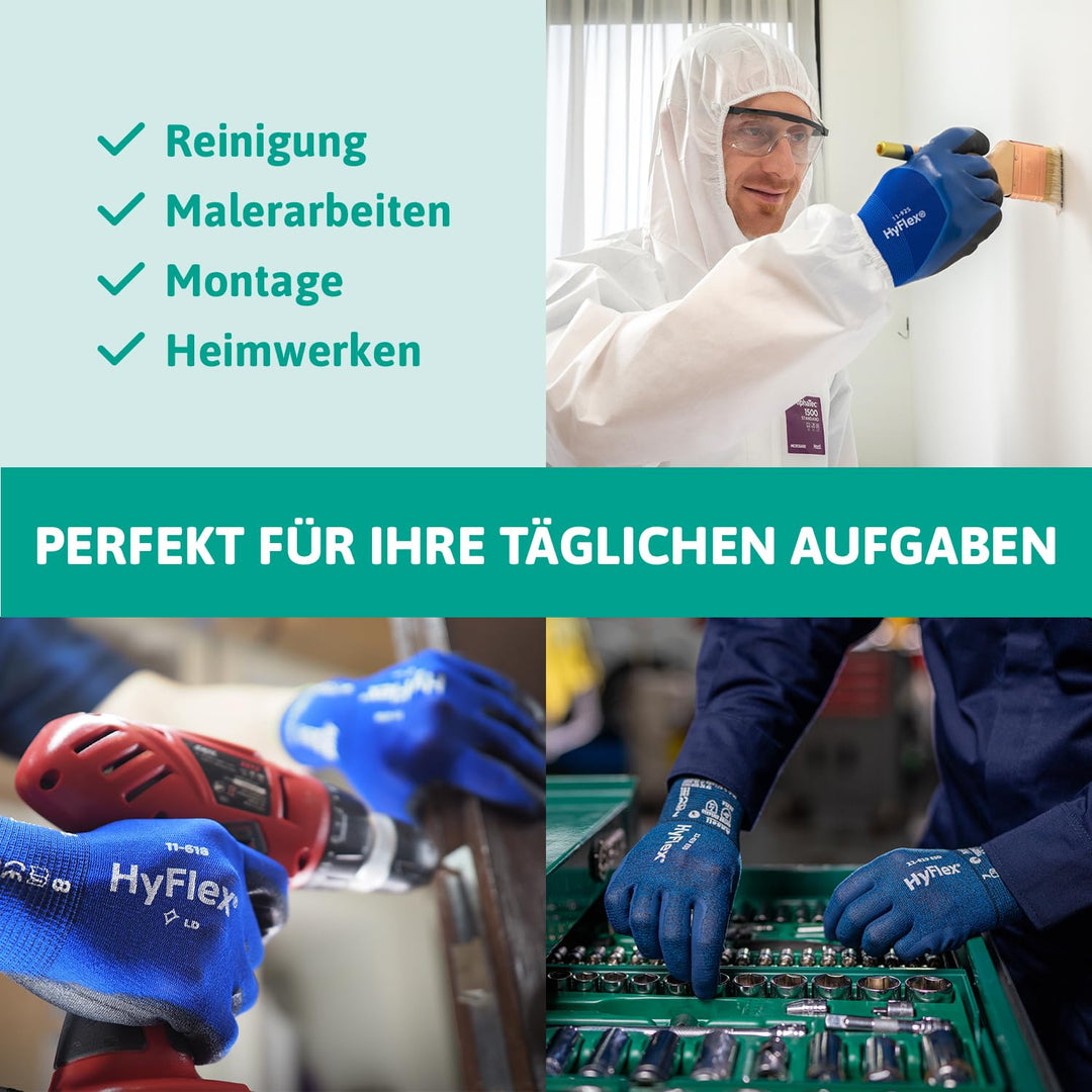 Ansell HyFlex 11-925 Ölabweisenden Arbeitshandschuhe, Rutschfeste Nitril-Beschichtung, Wasserdichte