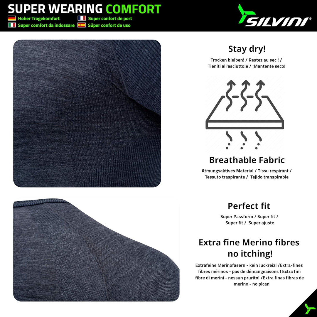 SILVINI Lana Thermoshirt Herren Langarm Thermounterwäsche Herren Merino Thermo Oberteil Herren Merin