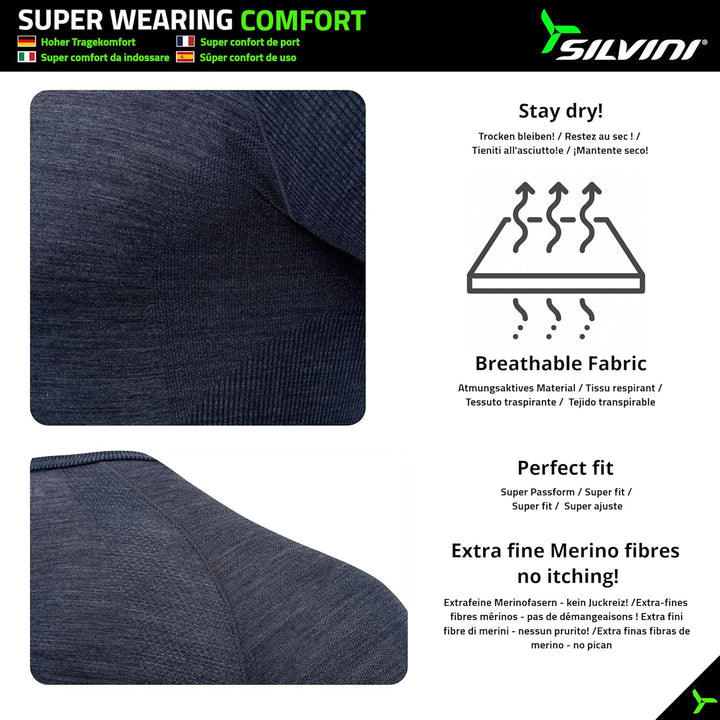 SILVINI Lana Thermoshirt Herren Langarm Thermounterwäsche Herren Merino Thermo Oberteil Herren Merin