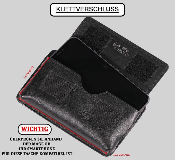 MATADOR Echtleder Gürteltasche mit getrenntem Reissverschlussfach für Karten und Münzen für Geräte b