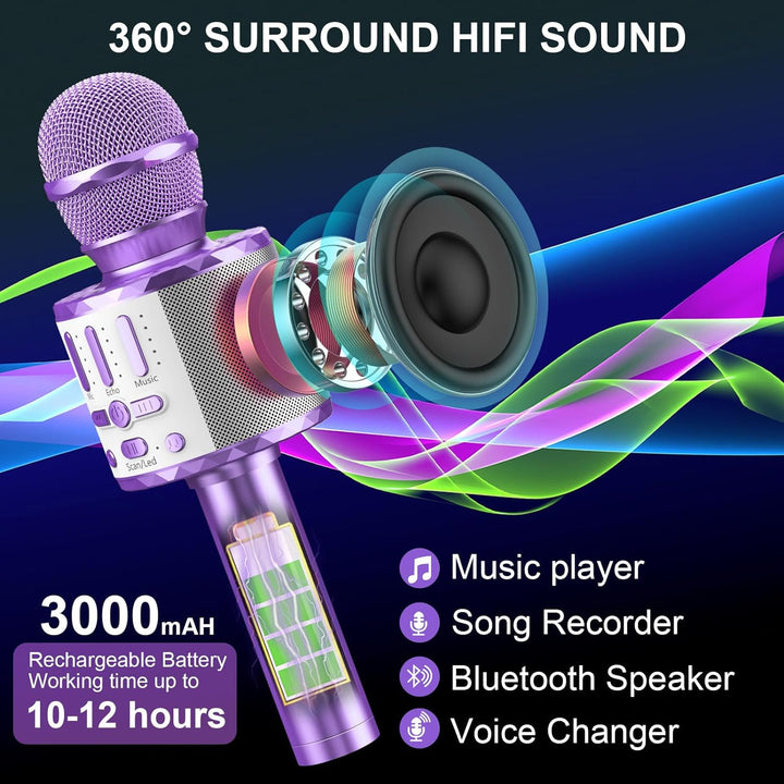 Karaoke Mikrofon, Drahtloses Bluetooth Mikrofon Kinder mit LED, Tragbares Karaoke Maschine zum Singe