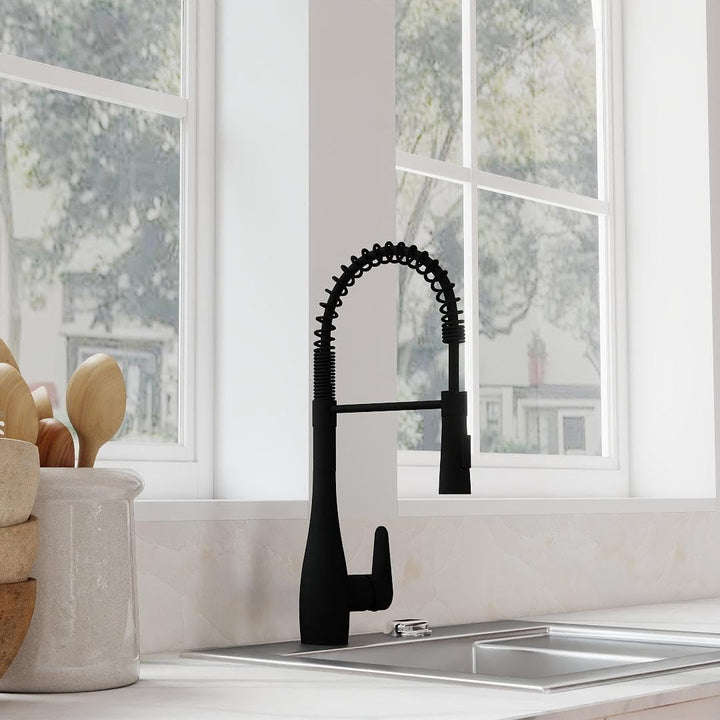 Wasserhahn Küche Schwarz, Mattschwarz Hochdruck Küchenarmatur mit Brause Ausziehbar, Hoher Bogen Mis