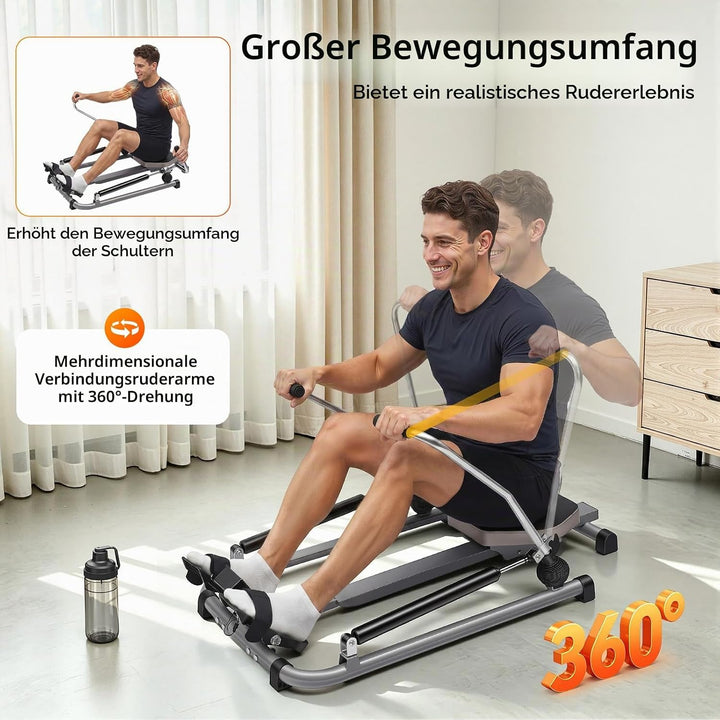 Hydraulisches Fitness-Rudergerät aus Stahl, Faltbar Rudergerät für Zuhause mit LCD Display, Maximale