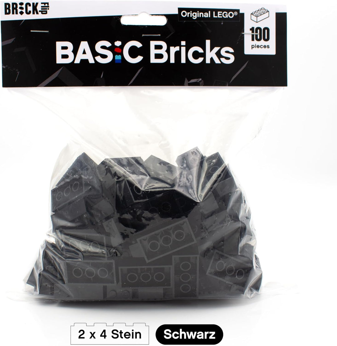 Lego Steine Classic, Schwarz, 2x4 Bausteine, 100 Stück - Einzelteile Starterset oder Erweiterung für