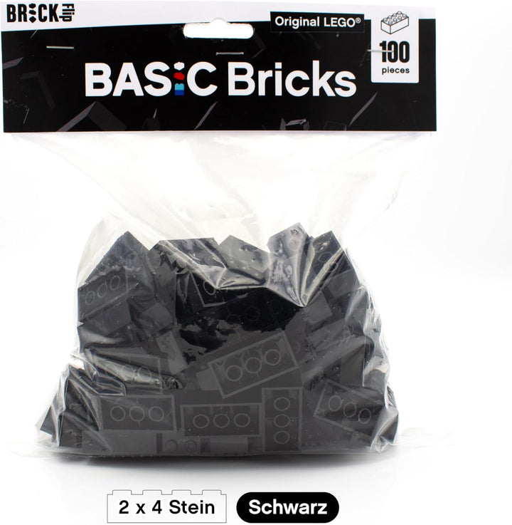 Lego Steine Classic, Schwarz, 2x4 Bausteine, 100 Stück - Einzelteile Starterset oder Erweiterung für