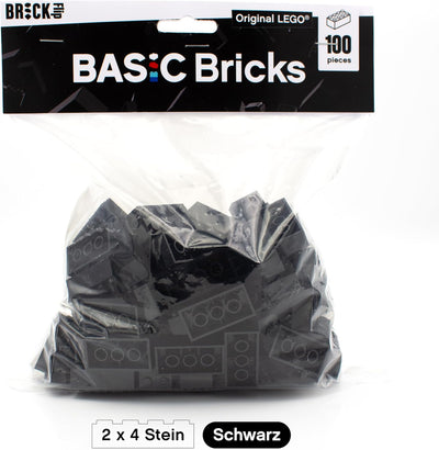 Lego Steine Classic, Schwarz, 2x4 Bausteine, 100 Stück - Einzelteile Starterset oder Erweiterung für