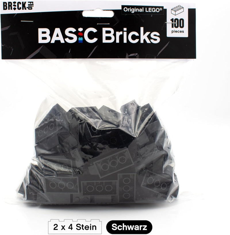 Lego Steine Classic, Schwarz, 2x4 Bausteine, 100 Stück - Einzelteile Starterset oder Erweiterung für