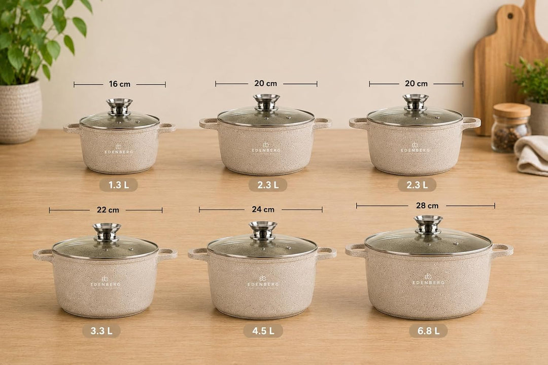Beige Töpfe mit Marmor-Keramik-Beschichtung 12-tlg Induktion | induktions Töpfe Set, Kochtöpfe, Töpf