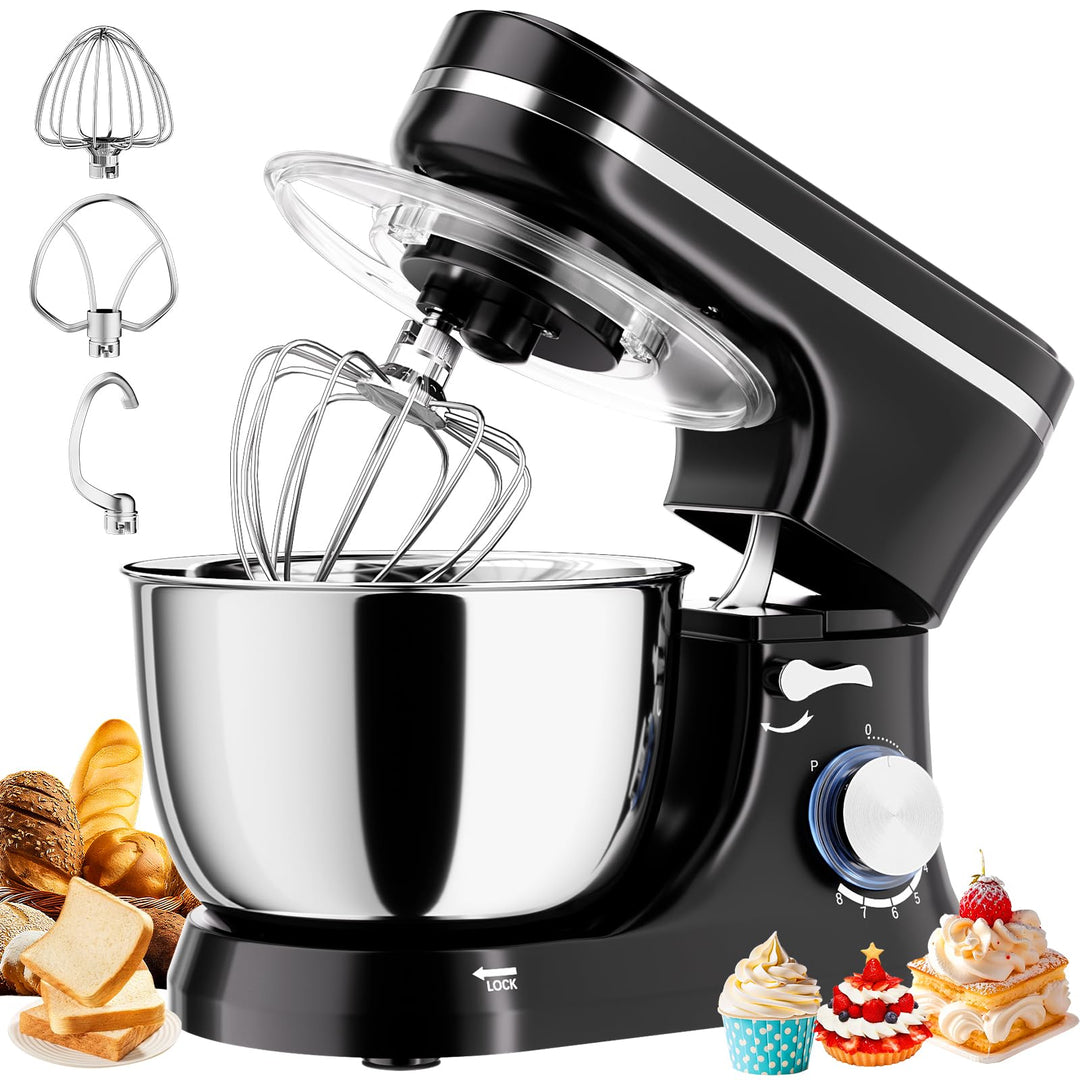 Küchenmaschine 5L – Knetmaschine mit 1000W, 8+ P Geschwindigkeiten, 3 Rührwerkzeuge, Spritzschutz, T