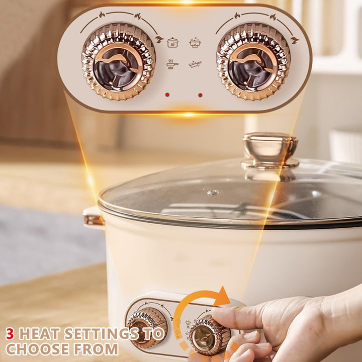 Hot Pot Elektrisch, 7.5L Doppelter Topf mit Zwei Reglern, 1600W Elektrischer Kochtopf mit Trennwand