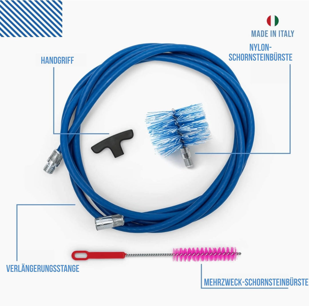 Baretto – Kit 3 Meter – Pelletbürste 80 mm aus Nylon – Reinigungs-Set für Pelletofen mit Rohren, Rau