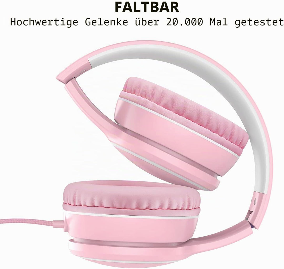 RORSOU R10 Over-Ear Kopfhörer mit Mikrofon, Leichtgewichtige klappbare Stereo-Bass-Headset mit 1,5 m