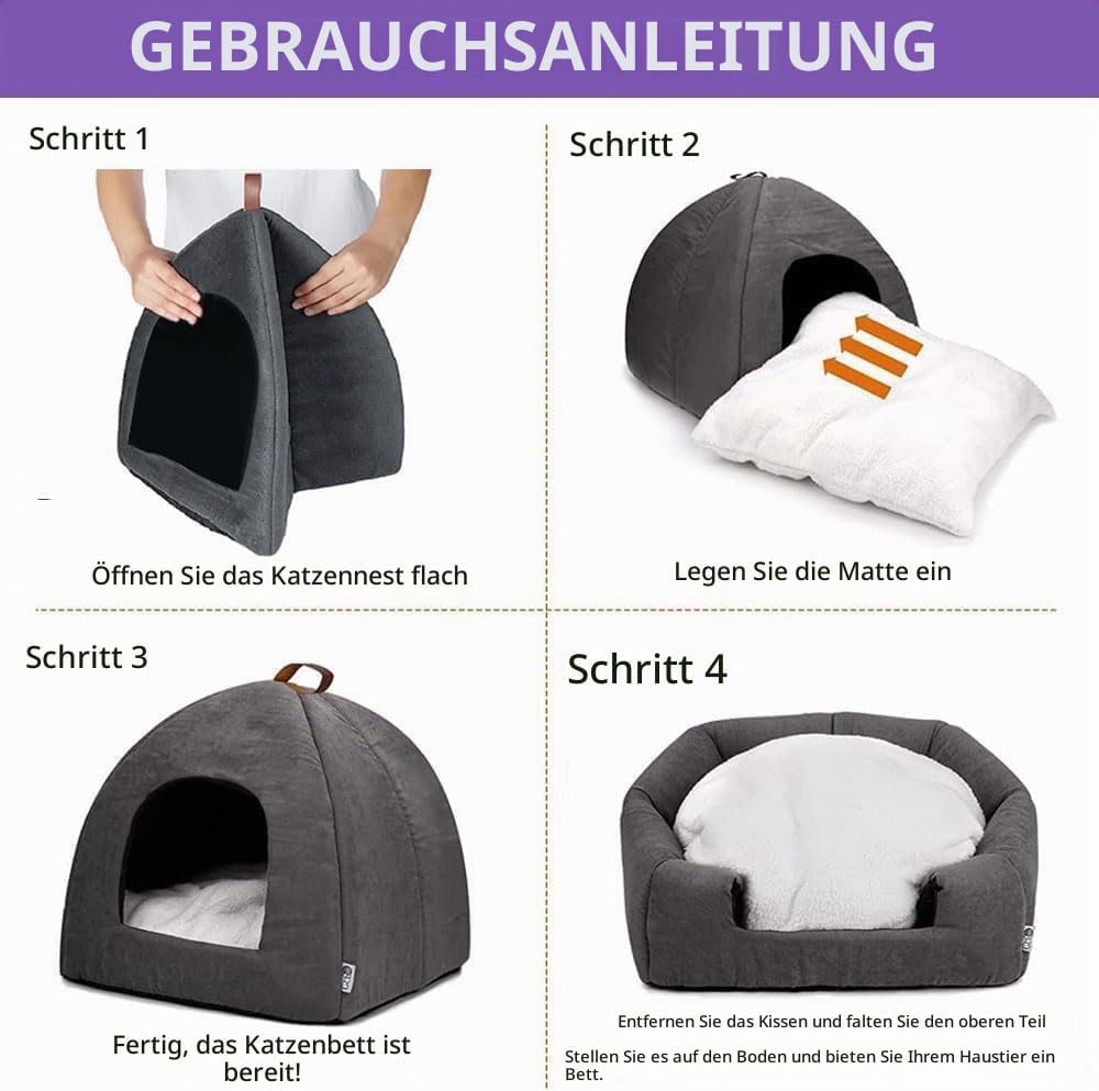 Voarge Katzenhöhle Katzenbett, weiche Katzenhöhle, weiche warme Plüsch-Katzenbetten, Katzennest mit