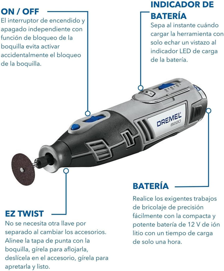 Dremel 8220 Akku Multifunktionswerkzeug 12V Set (mit 45 Zubehören und 2 Vorsatzgeräten, Variable Dre