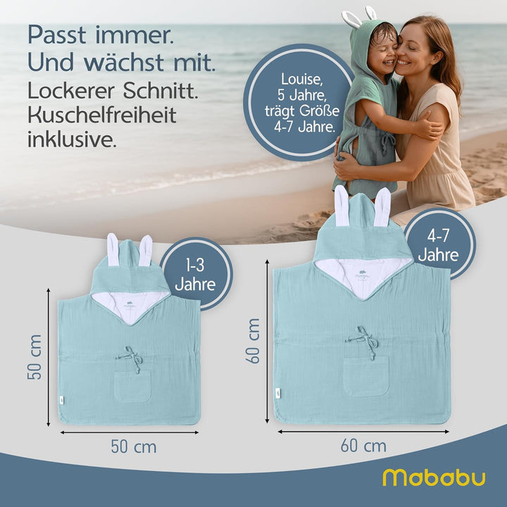 Mababu Badeponcho Baby & Kinder EXTRA weich (100% Bio-Baumwolle) | Kinder Badeponcho 1-7 Jahre| Hand