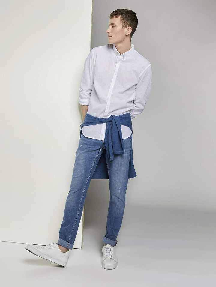 TOM TAILOR Denim Herren Hemd Longsleeve Cotton Linen Shirt weiss M