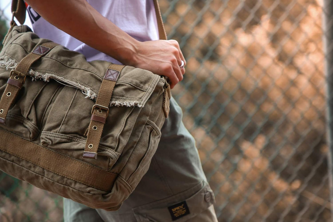 Gootium Canvas Messenger Bag - Vintage Umhängetasche Fransen Stil Satchel, armee-grün (Grün) - 80808