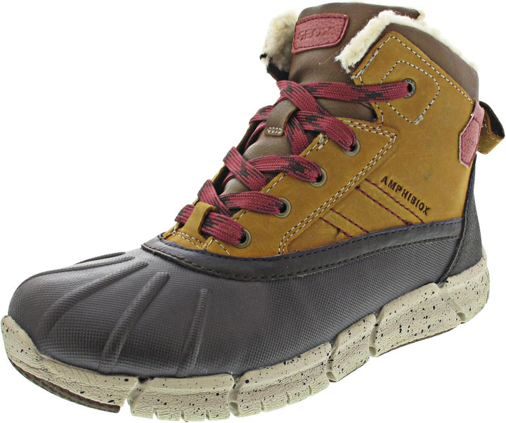 Geox Jungen J Flexyper Boy B ABX Snow Boot, Lt Brown Dk Red