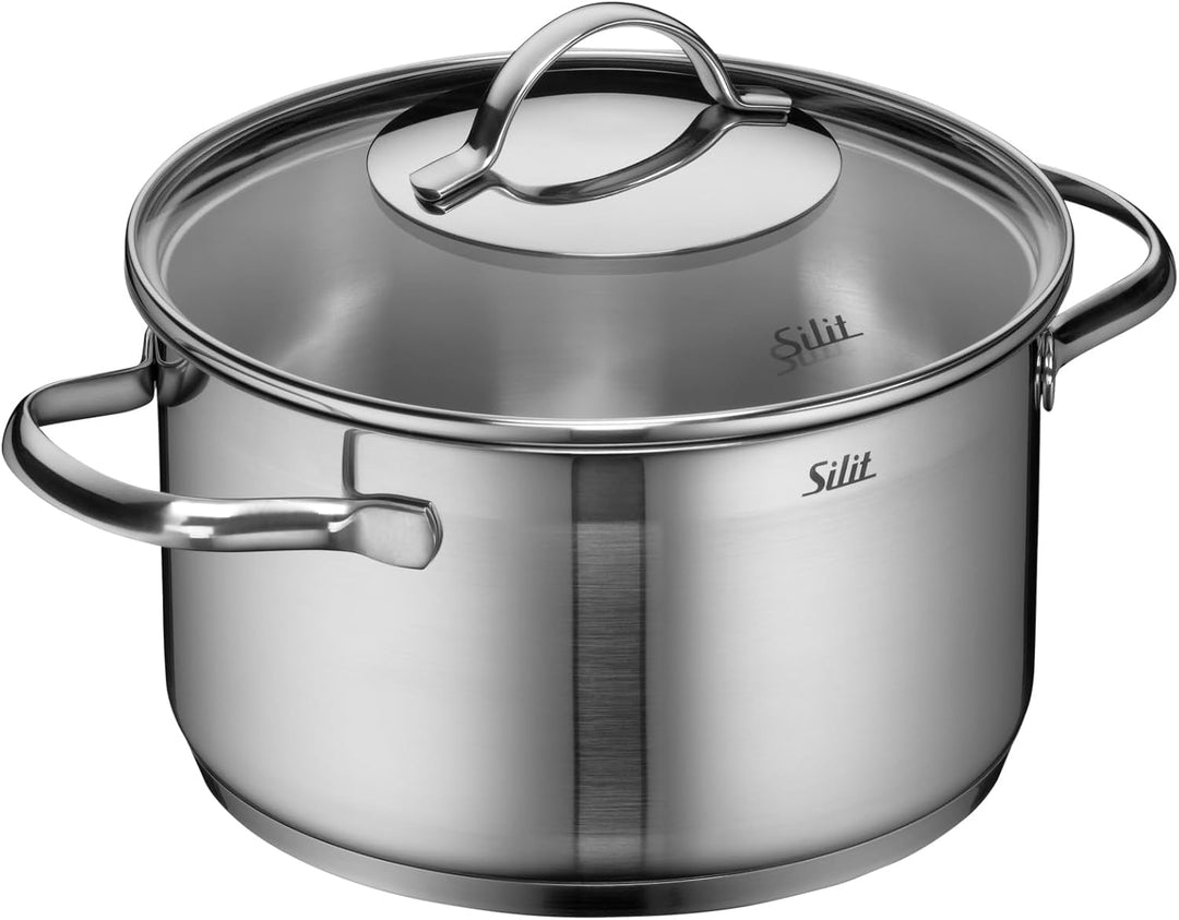 Silit Achat Kochtopf gross 20cm, Glasdeckel, Fleischtopf Induktion 3,3l, Edelstahl teilmattiert, unb