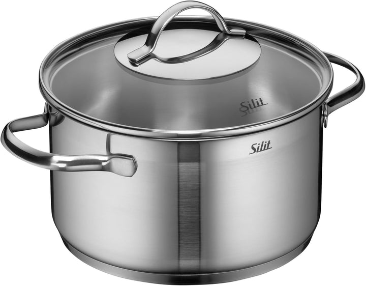 Silit Achat Kochtopf gross 20cm, Glasdeckel, Fleischtopf Induktion 3,3l, Edelstahl teilmattiert, unb