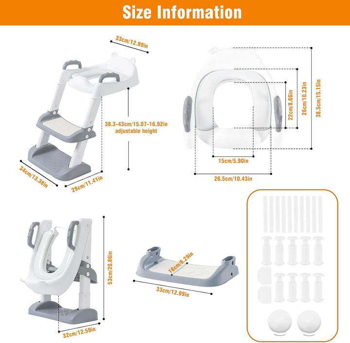 2 in 1 Kinder Toilettensitz mit Treppe & Sicherheitsgriff, Faltbarer Kleinkinder Toilettentrainer, H