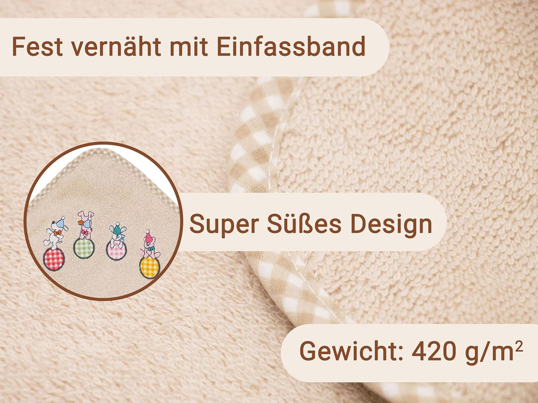 ZOLLNER Baby Kapuzenbadetuch, Kapuzenhandtuch, 100x100 cm, Baumwolle, beige, Beige