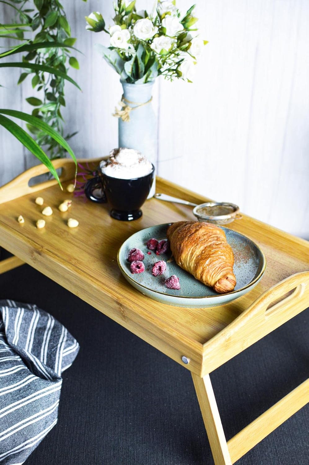 Sendez Frühstückstablett 50x30 cm Hell – Serviertablett aus Holz, Betttablett/Tablett zum Frühstück