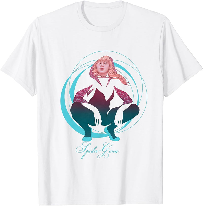 Mens Marvel Spider-Gwen Crouching Abstract Swirl Graphic T-Shirt 3XL White