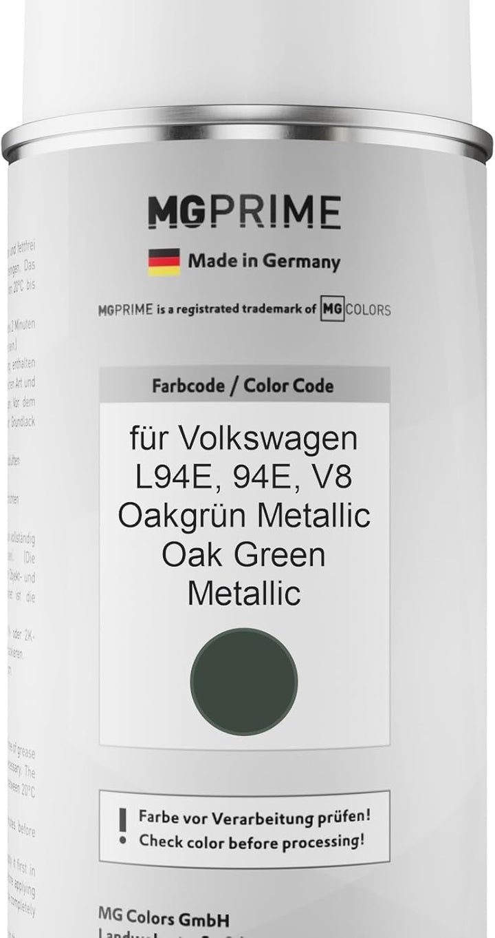 MG PRIME Autolack Sprühdosen Set für Volkswagen VW L94E / 94E / V8 Oakgrün Metallic/Oak Green Metall