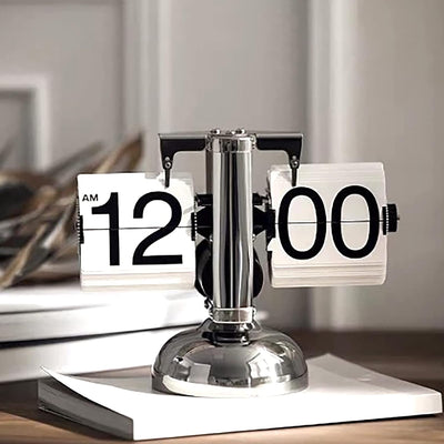 Flip Desk Clock, Quarzwerk Mechanische Flip Clock Single Foot Auto für Büro für Zuhause (Weiss), Wei