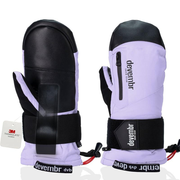 devembr Ski-Fäustlinge mit Handgelenkschützern, Warme Snowboard-Fäustlinge, Wasserdicht S Violett, S