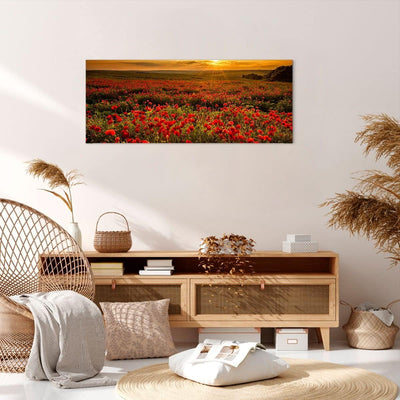 Wandbilder Dekoration Wohnzimmer Mohn Blume Wiese Panorama Bilder auf Leinwand 120x50cm Leinwandbild