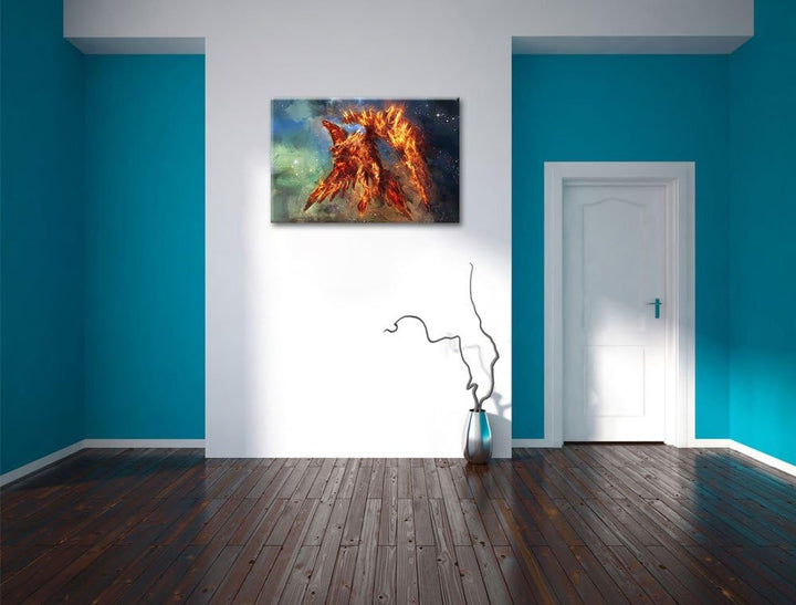 Pixxprint Feuriger Adler, Format: 100x70 auf Leinwand, XXL riesige Bilder fertig gerahmt mit Keilrah