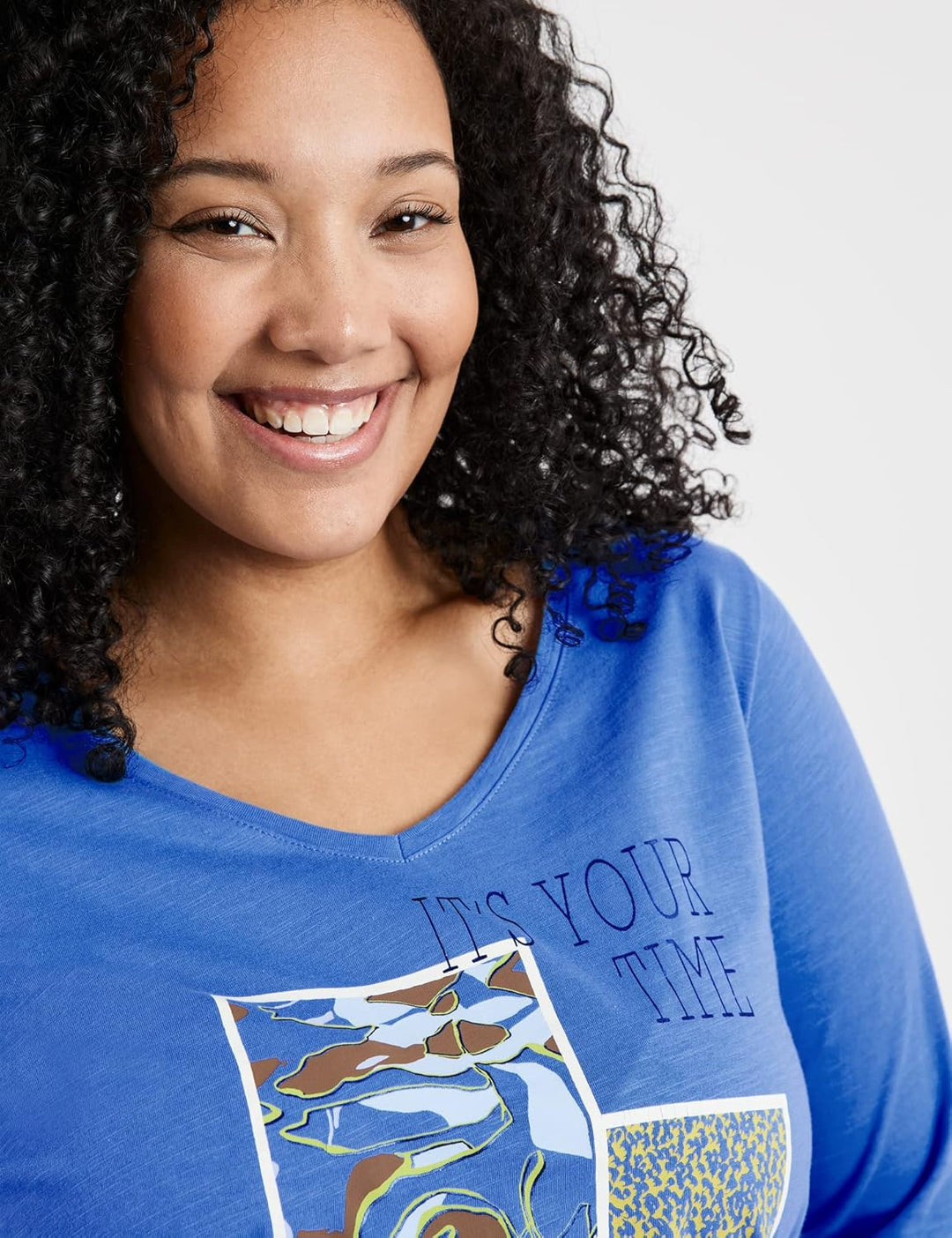 Samoon Damen 3/4 Arm Shirt mit Front-Print 3/4 Arm Frontprint 44 Blue Bonnet Gemustert, 44 Blue Bonn