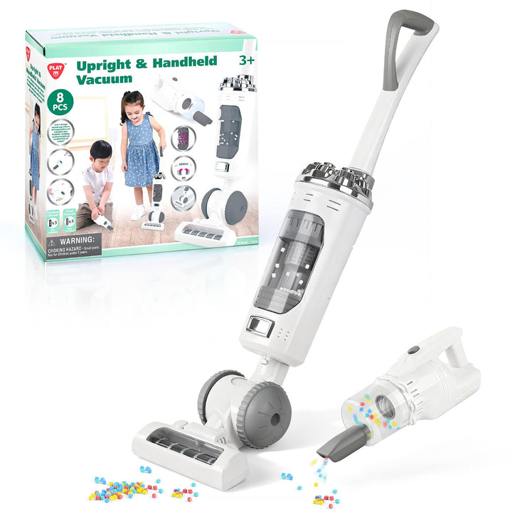 PLAY 2in1 Kinder Staubsauger Spielzeug mit Sound &amp; Eva ab 3 Jahren Weiss | 2 Modi: Stand &amp; Hand mit
