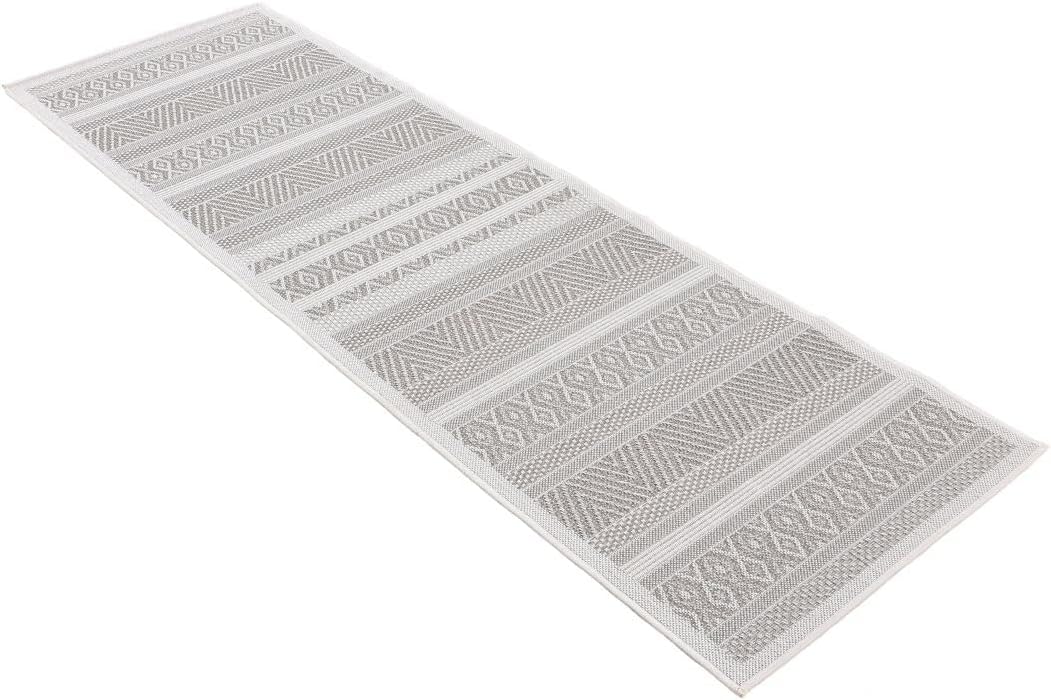 carpetfine In- und Outdoor Teppich Boho Läufer Beige Flachgewebeteppich 60x180 cm | Moderner Teppich