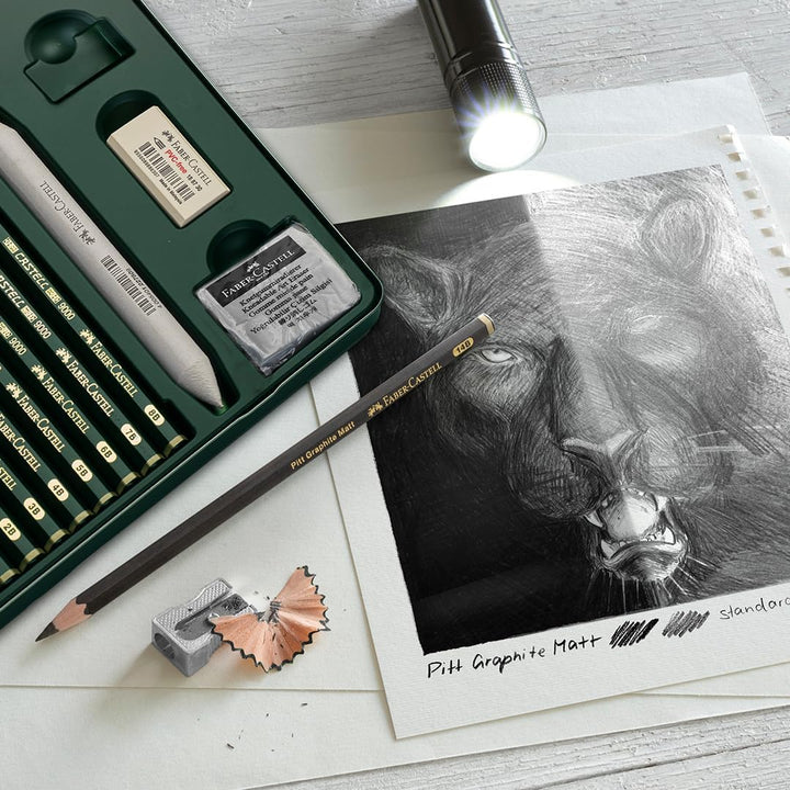 Faber-Castell 115224 - Bleistifte Set Pitt Graphite Matt & Castell 9000, 20-teilig, inkl. Papierwisc
