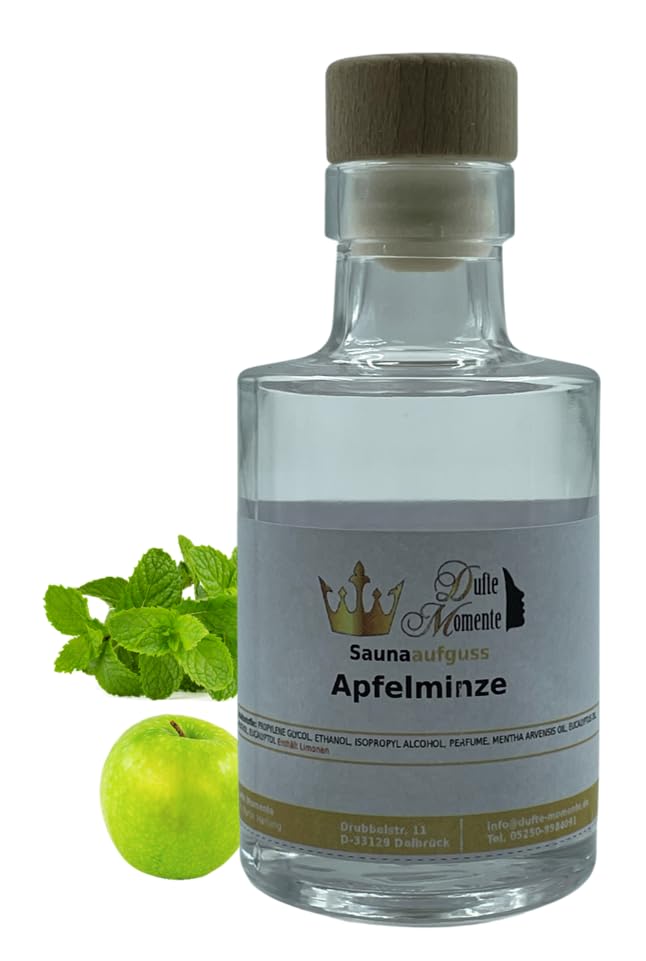 Dufte Momente | Saunaduft Konzentrat Apfelminze 100ml in Glasflasche mit Korkmündung | naturreine un