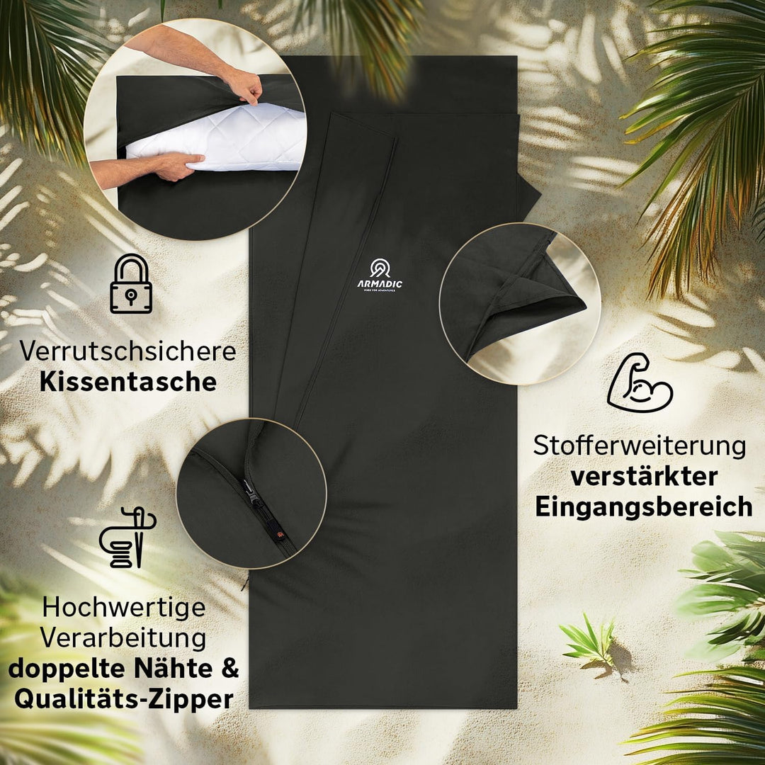 Hüttenschlafsack aus Mikrofaser oder Bio-Baumwolle (nur 230g / 380g) - Ultra leicht, klein und dünn.