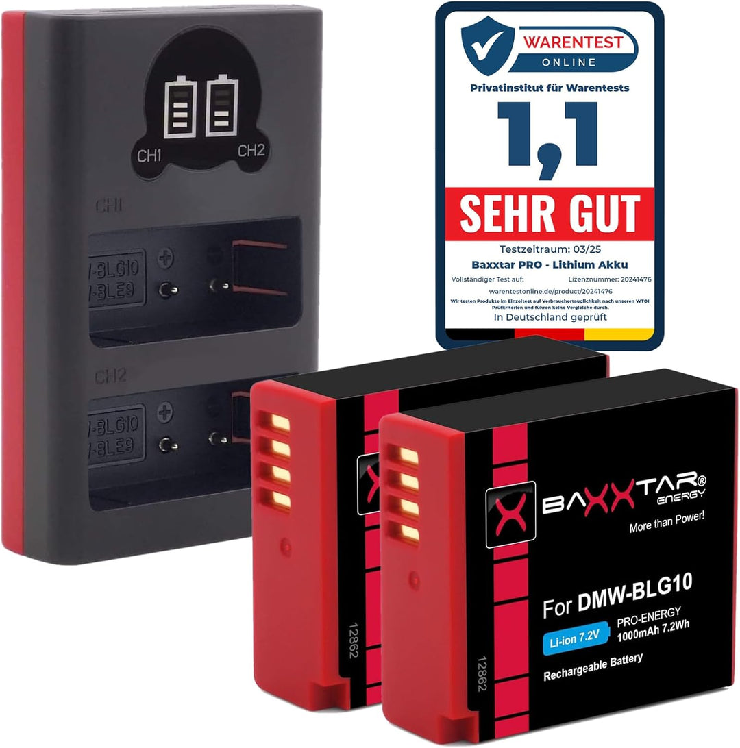 Baxxtar Pro DMW-BLG10-E DMW-BLE9-E BP-DC15-E Akku-Pack/echte 1000mAh / mit Ladegerät Mini 18572 USB