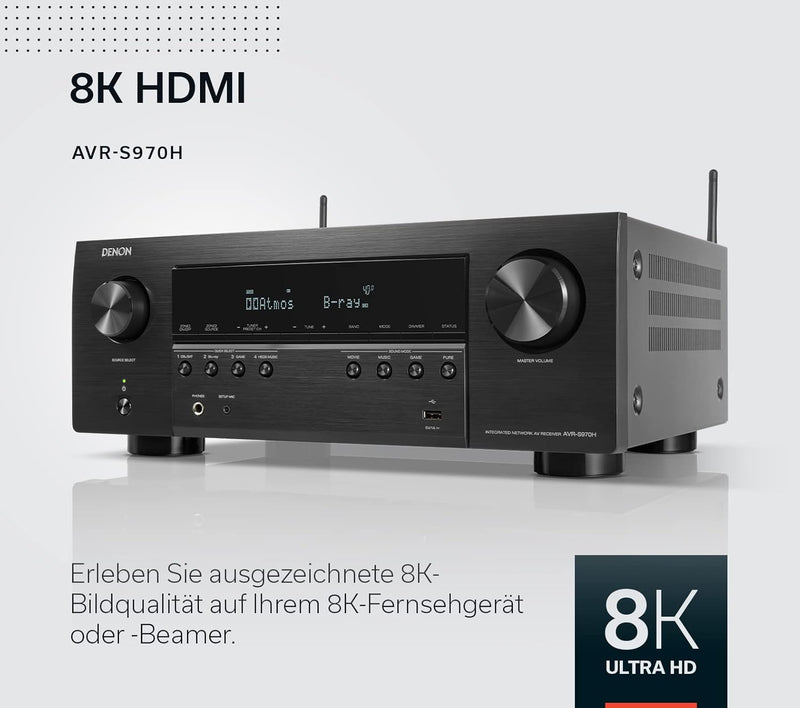 Denon AVR-S970H 7.2-Kanal AV-Receiver, HiFi Verstärker mit Dolby Atmos, DTS:X, 6 HDMI Eingängen und