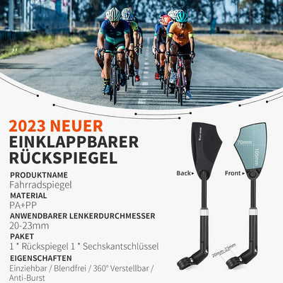 Fahrradspiegel für E-Bike - Fahrrad Rückspiegel Klappbar für Lenker 20-23mm, Fahrrad Spiegel Einzieh