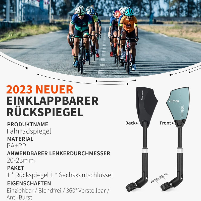 Fahrradspiegel für E-Bike - Fahrrad Rückspiegel Klappbar für Lenker 20-23mm, Fahrrad Spiegel Einzieh