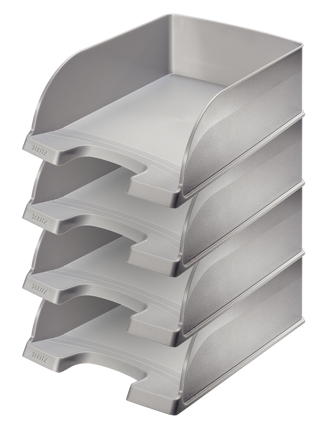 Leitz Briefkorb A4 Jumbo, 4er Pack, Silber, Mit extragrossem Fassungsvermögen, Plus Serie, 52330084