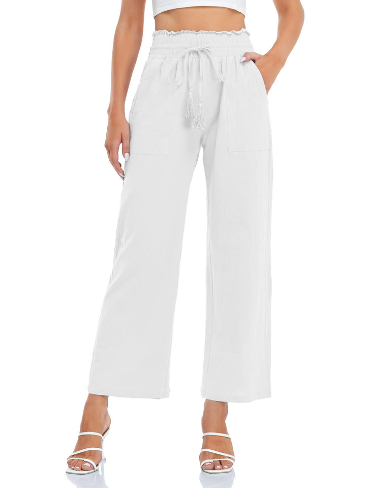 Famulily Leinenhose Damen Sommer Weites Bein High Waist Palazzo Freizeithose Stoffhose Yogahose Mit