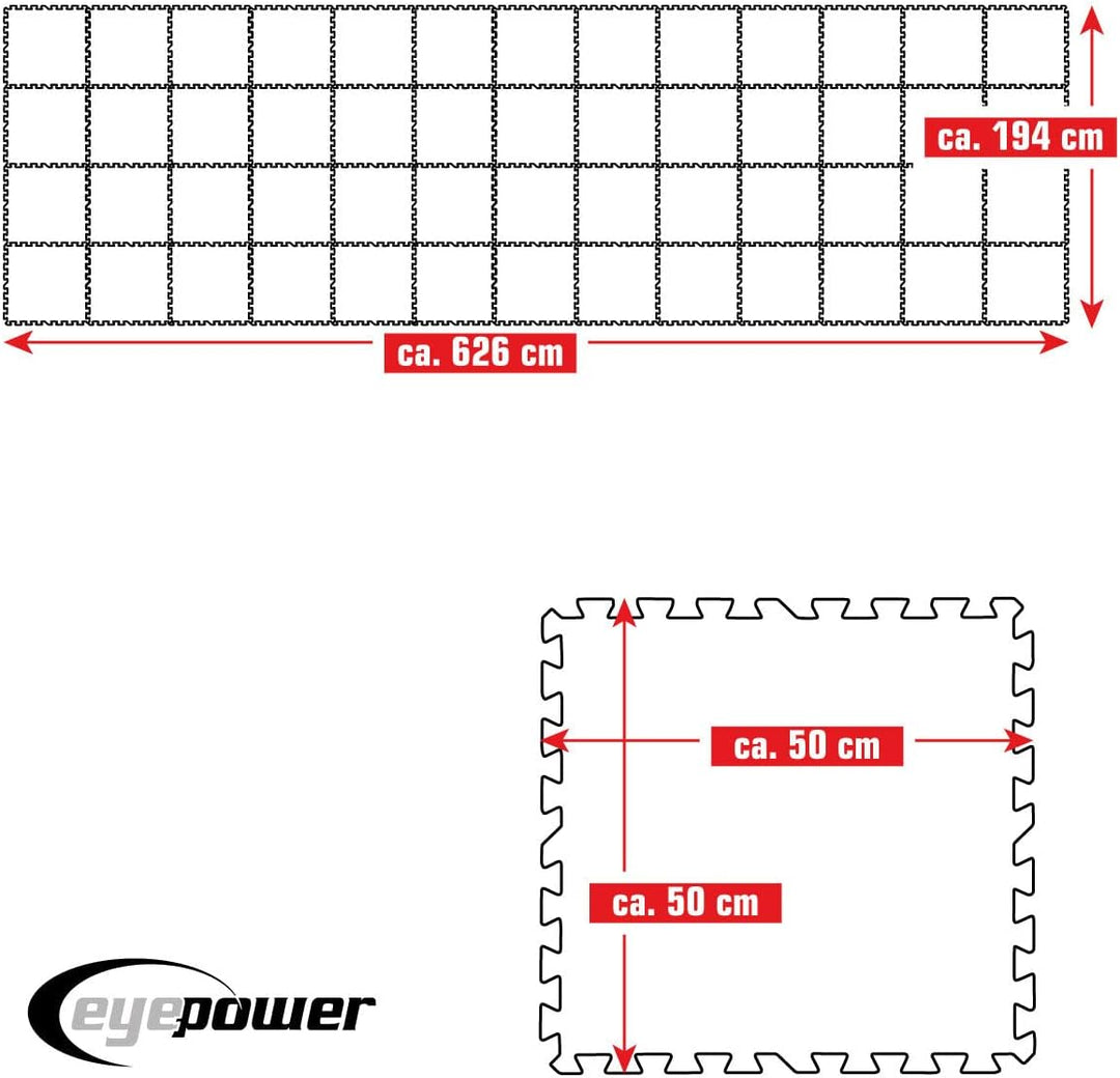 EYEPOWER 12,1m² Poolunterlage aus 52 grossen Matten - 50 x 50 x 1cm Dicke Poolmatte - Pool Unterlage