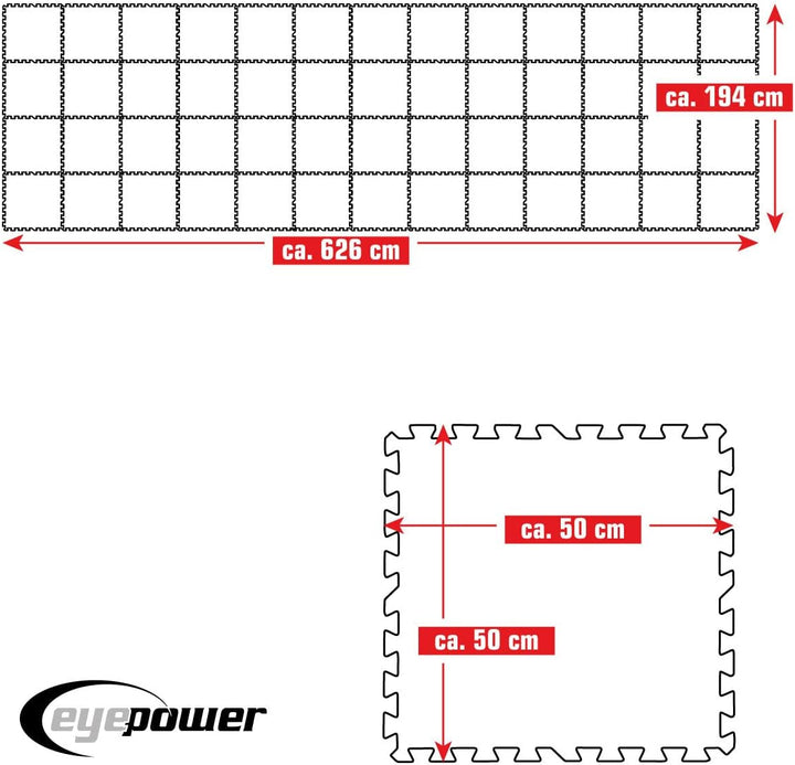 EYEPOWER 12,1m² Poolunterlage aus 52 grossen Matten - 50 x 50 x 1cm Dicke Poolmatte - Pool Unterlage